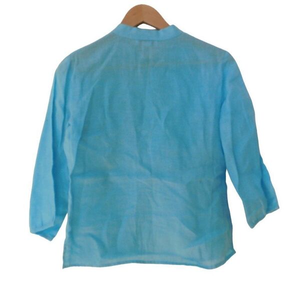 Alexandra bartlett womens Linen top Aqua Popover Tunic Size Small 3/4 Sleeves - Picture 4 of 4